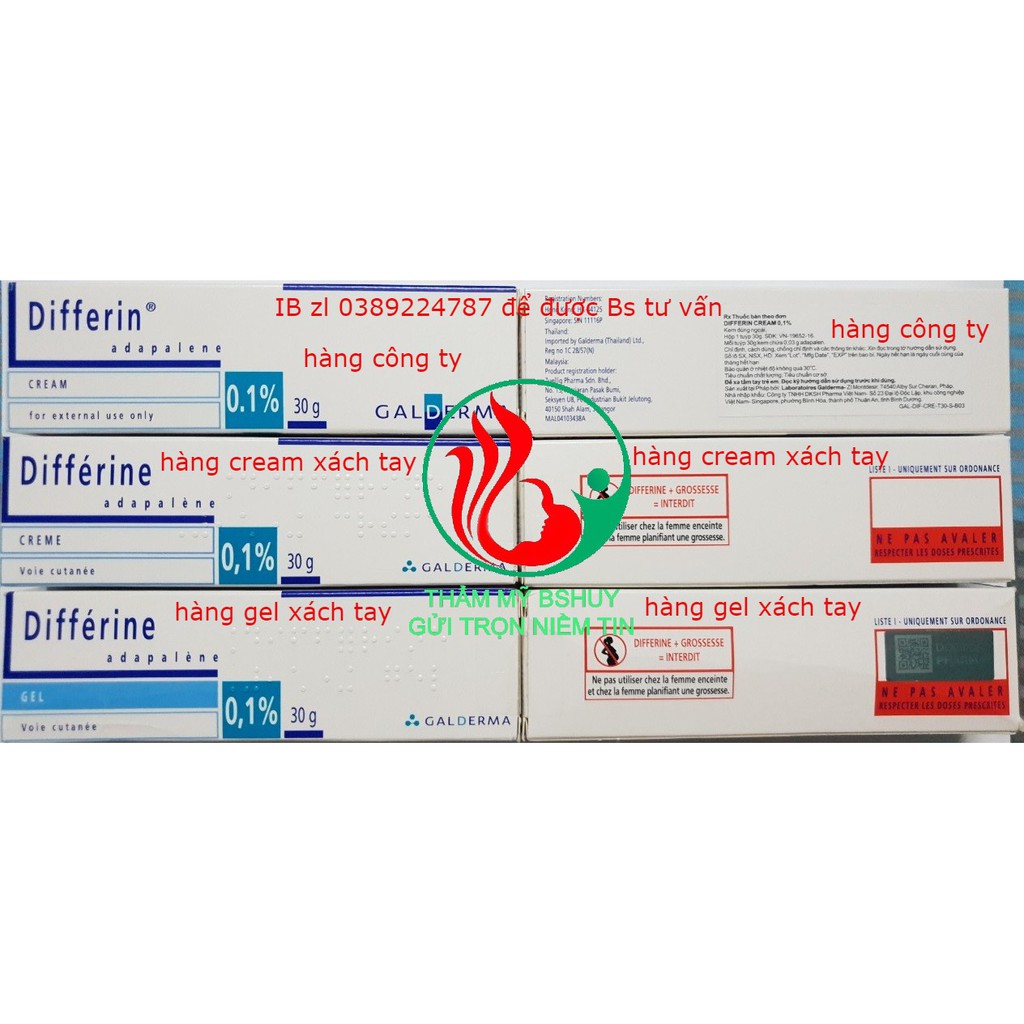 Gel, cream differine [chính hãng] galderma hỗ trợ mụn ẩn, viêm, thâm. Diferin chứa adapalene 0.1%