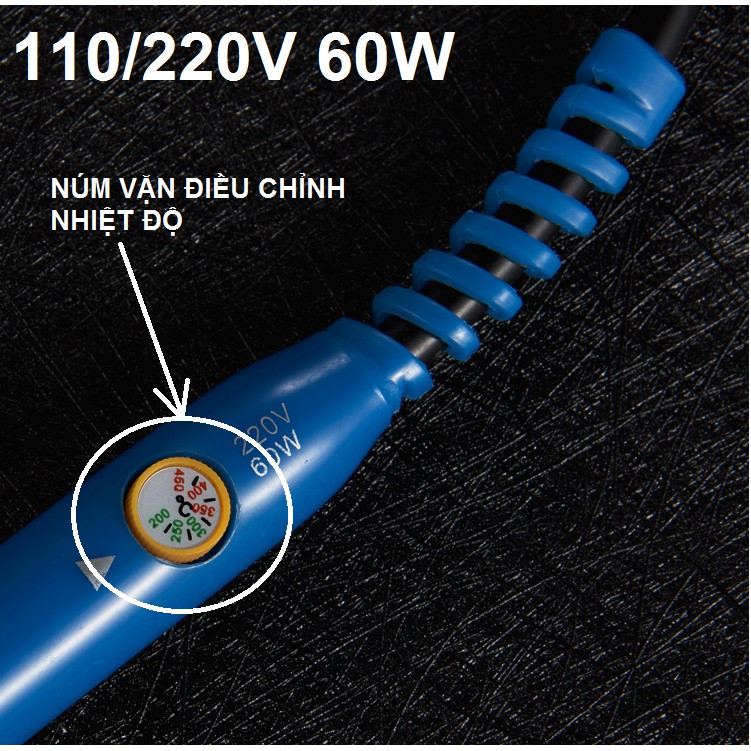 Mỏ hàn điện tử cầm tay 220v 60w có điều chỉnh nhiệt độ tặng kèm 5 mũi hàn