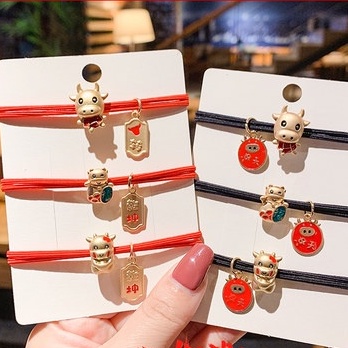 Dây buộc tóc cao su màu đỏ xinh xắn cho nữ 2021