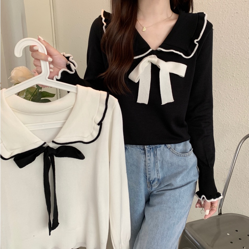  Áo Sweater Dệt Kim Phối Ren Thắt Nơ Xinh Xắn Cho Nữ | BigBuy360 - bigbuy360.vn