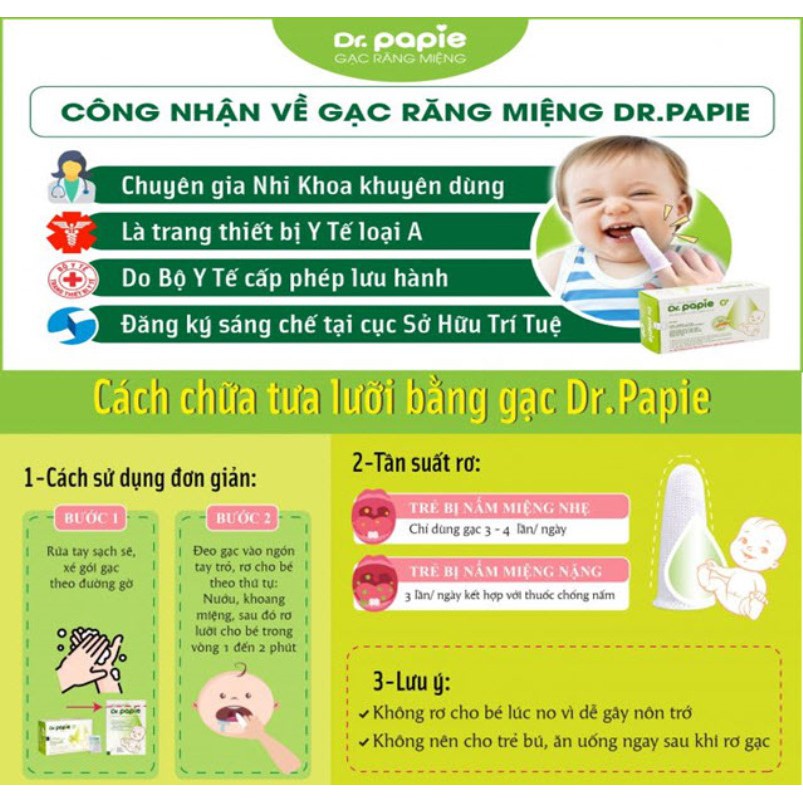 10 - 30 Gạc rơ lưỡi vệ sinh răng miệng an toàn cho Bé - Dr.Papie (Hàng Việt Nam Chất Lượng Cao)