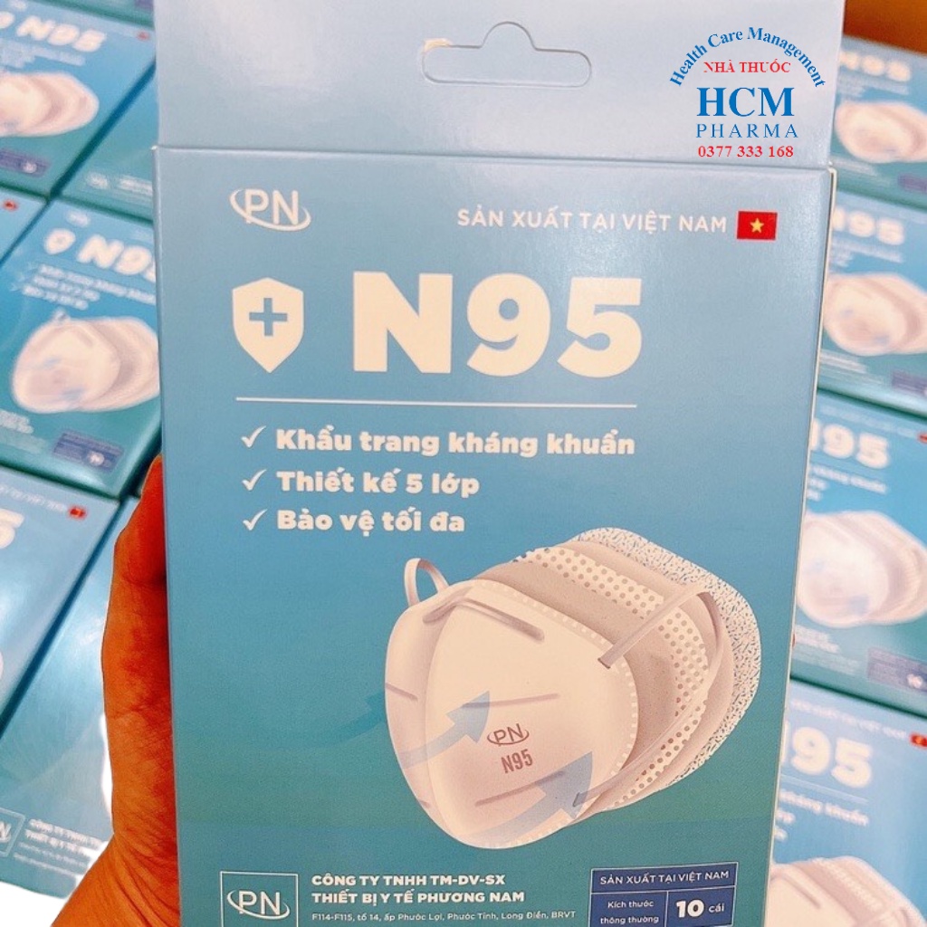 Khẩu trang N95 chính hãng 6 lớp không van Cửu Long màu trắng kháng khuẩn Hộp 10 cái HCM13