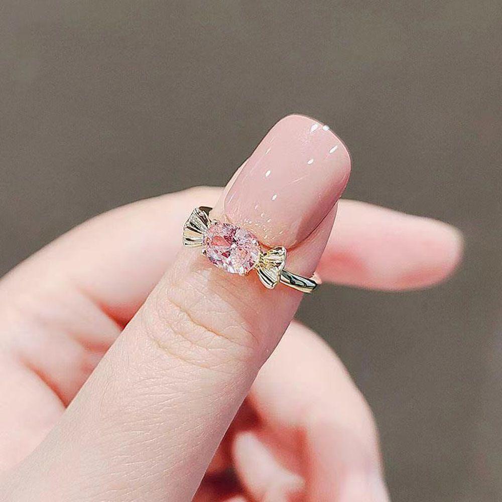 Nhẫn Hở Y2K Bằng Kim Loại Màu Hồng Thiết Kế Độc Đáo Thời Trang Cho Nữ