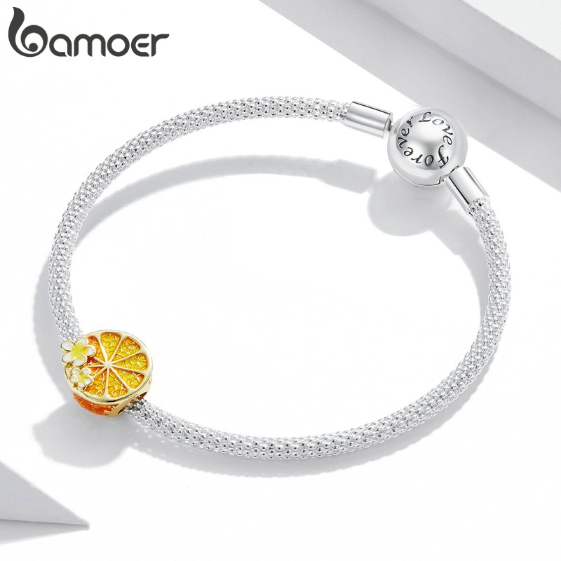 Mặt Vòng Tay Bamoer BSC444 Bạc 925 Hình Quả Chanh Và Hoa Làm Trang Sức/Vòng Tay/Vòng Cổ Thời Trang Cho Nữ
