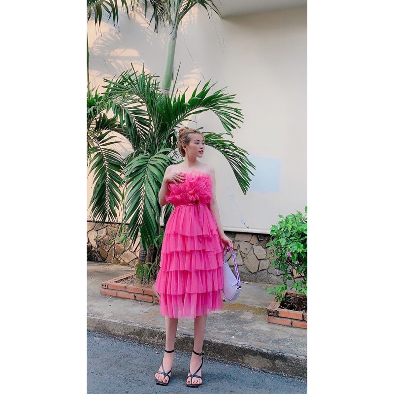 (HÌNH THẬT) ĐẦM LƯỚI 5 TẦNG DỰ TIỆC 6 MÀU