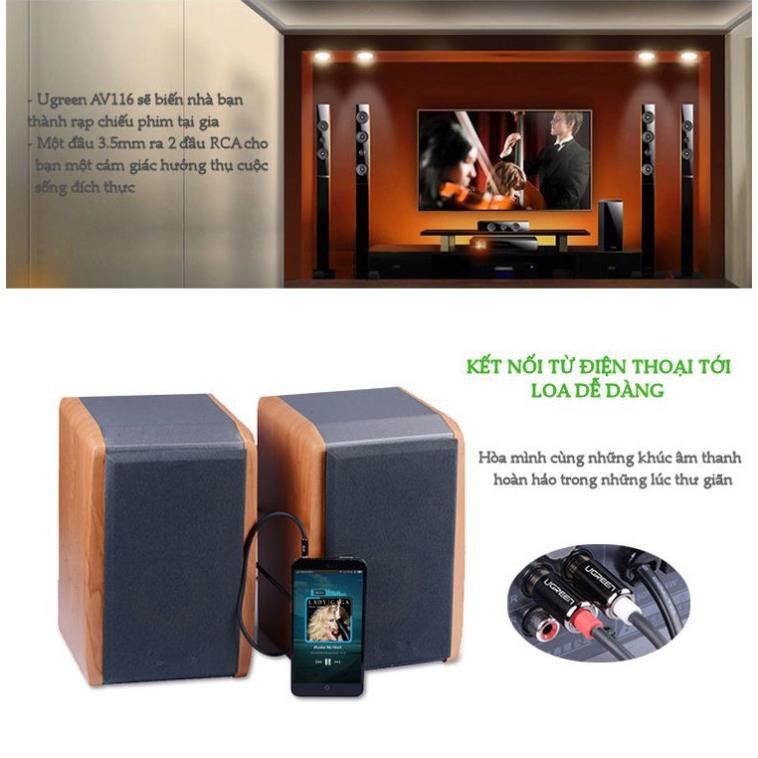 Dây Audio 3.5mm to 2 đầu RCA chính hãng Ugreen 10584 ✔HÀNG CHÍNH HÃNG ✔