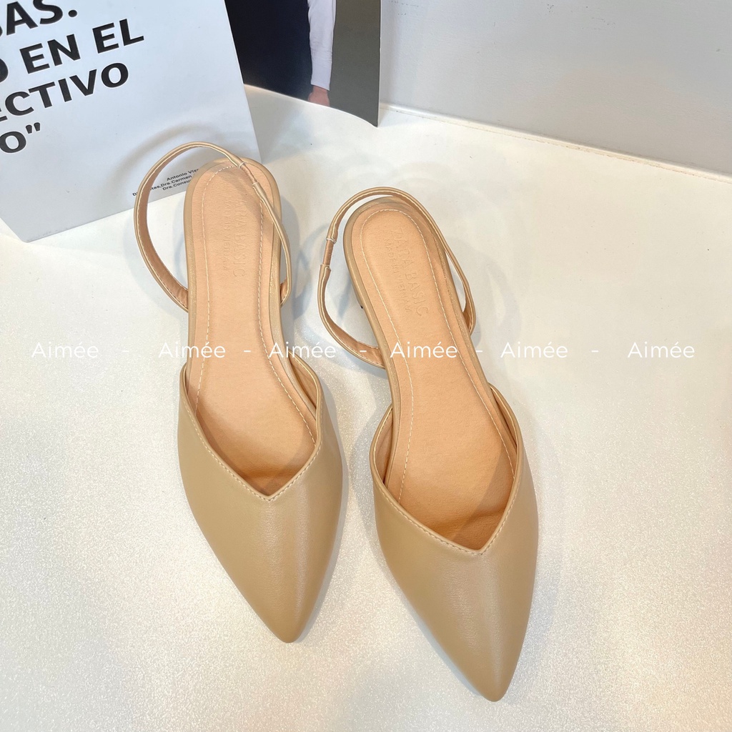 Sandal Sục Basic Mũi Nhọn Quai Chun Thiết Kế Dễ Thương Và Nhẹ Nhàng, Da Mềm Cao Cấp Mang Êm Chân