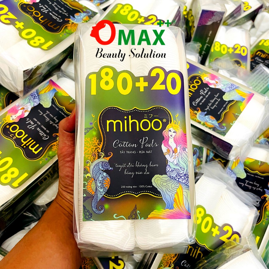 BÔNG TẨY TRANG MIHOO 200 miếng - 100% Cotton mềm mịn