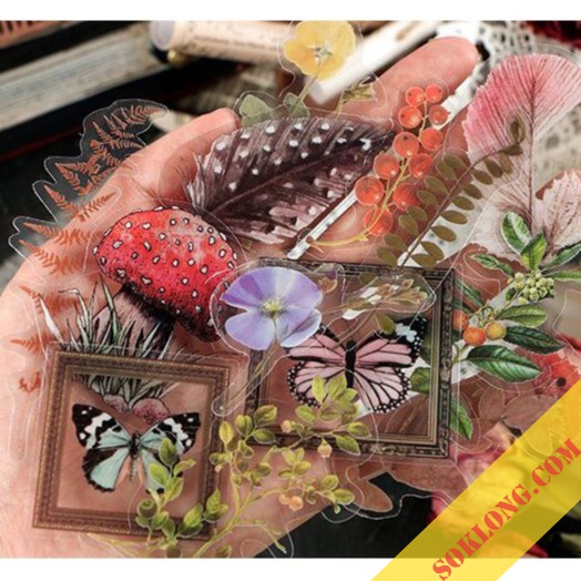Set Sticker hoa lá cỡ lớn trong suốt - Sticker Vintage dán trang trí