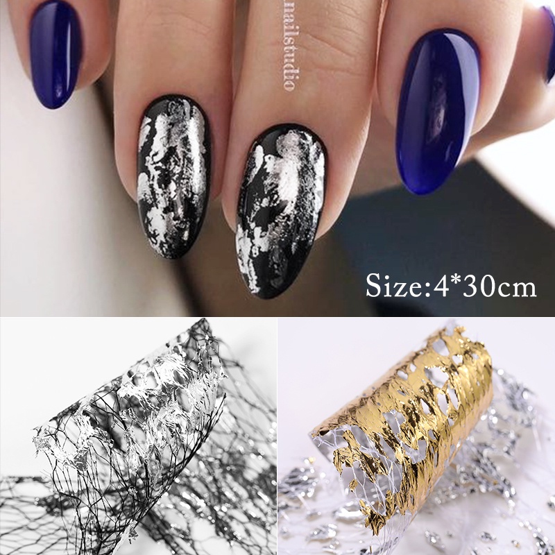 Miếng dán UR SUGAR trang trí móng tay 3D kiểu lưới màu vàng/ bạc