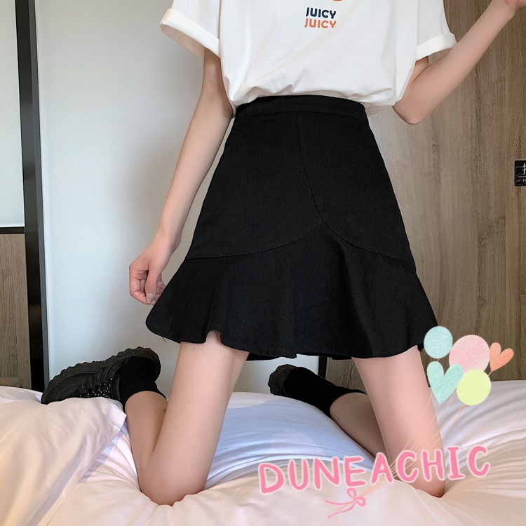 DUNEA Chân Váy Đuôi Cá Dáng Chữ A Lưng Cao Phối Bèo Thời Trang Cho Nữ Plus Size