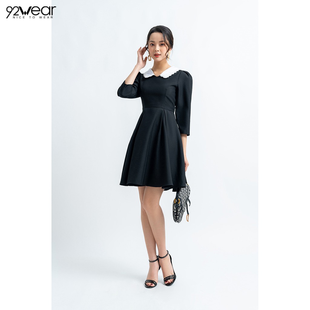 Đầm công sở dáng xòe tay lỡ phối viền cổ trắng DEW0623 - 92WEAR | BigBuy360 - bigbuy360.vn