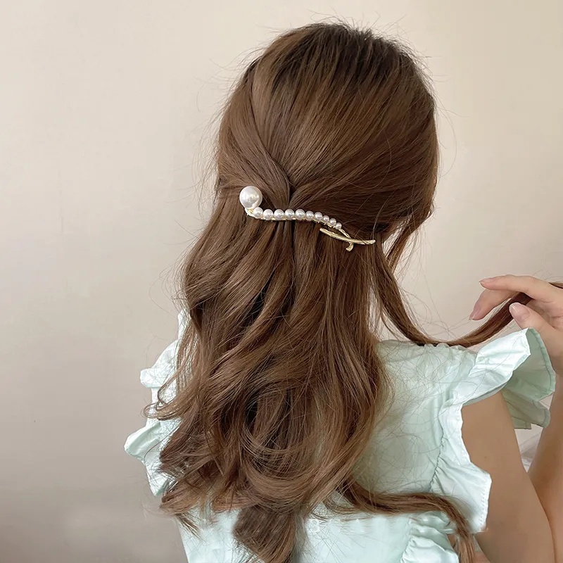 Kẹp Tóc Đuôi Ngựa Đính Ngọc Trai Nhân Tạo Đơn Giản Phong Cách Hàn Quốc Cổ Điển Thời Trang Tinh Tế Cho Nữ