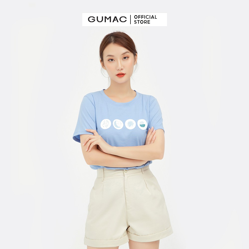 Áo thun nữ basic in họa tiết GUMAC màu xanh, tay ngắn năng động ATB553 | BigBuy360 - bigbuy360.vn