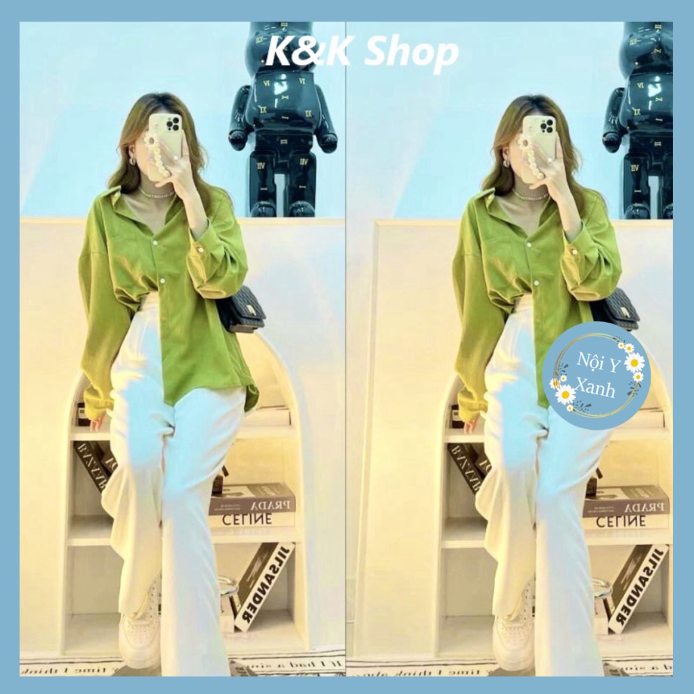 Set áo sơ mi xanh bơ Hình THẬT, phối quần suông trắng dáng dài chất tuyết mưa hottrend freesize nội y xanh chất mềm
