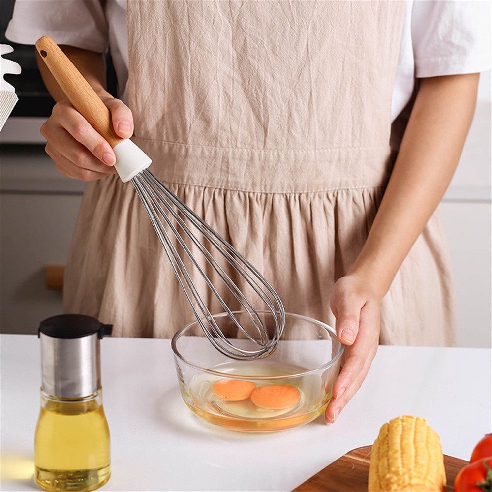 1 Dụng Cụ Đánh Trứng Bằng Silicone Cán Gỗ Màu Trắng Đa Năng