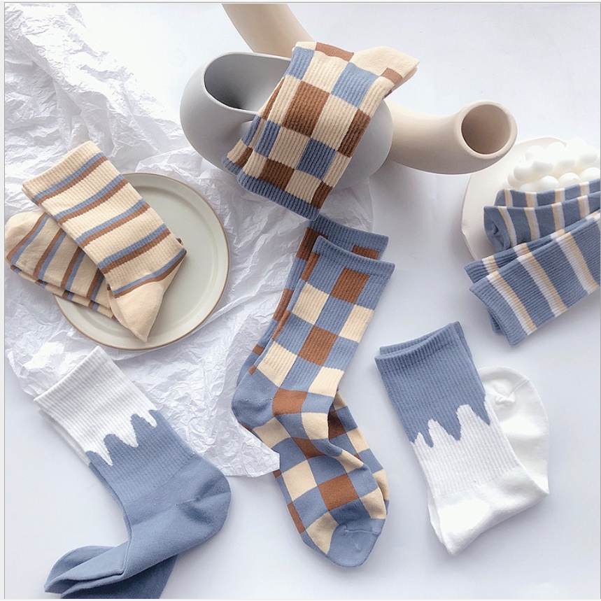 Tất vớ nữ cổ cao caro cotton phong cách hàn quốc dày dặn cute TN10