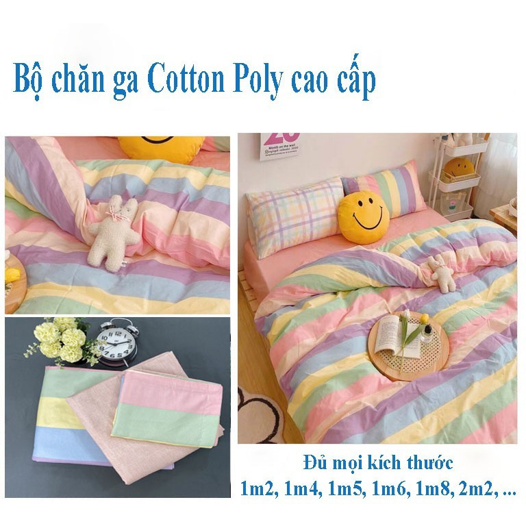 Set 5 Món Chăn Ga gối Cotton poly đáng yêu, Bộ Chăn Ga Hàn Quốc Cao Cấp