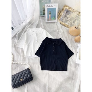 💚 Áo croptop gân đũa cổ bẻ