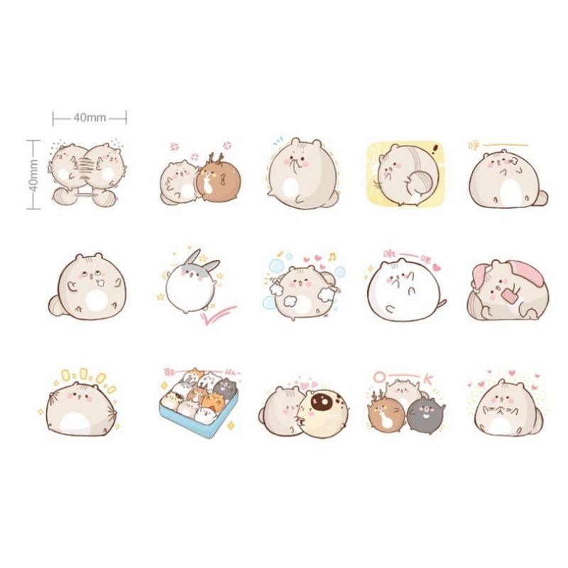 STICKER mèo ú na ú nần cưng xỉu hộp 45 miếng dán trang trí sổ tay, ốp lưng điện thoại, vật dụng đáng yêu