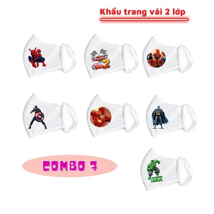 Khẩu trang vải 2 lớp - từ 1 tuổi trở lên - hình Among us - siêu nhân - Tomchuakids