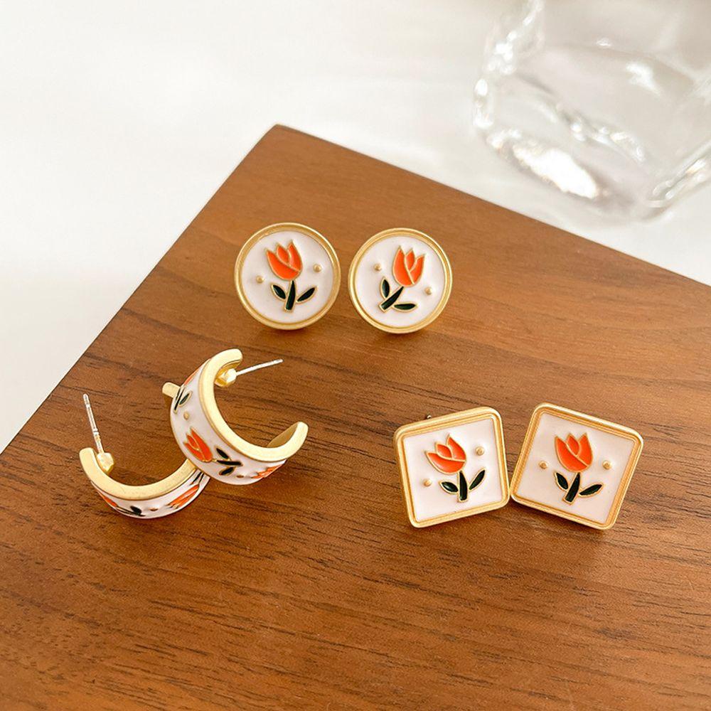 MXGOODS Bông Tai Hình Hoa Tulip Dáng Vuông Thời Trang Sang Trọng Cho Nữ