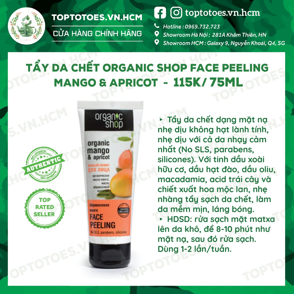 Tẩy da chết dạng mặt nạ nhẹ dịu không hạt Organic Shop Face Peeling Mango &amp; Apricot cho da láng mượt
