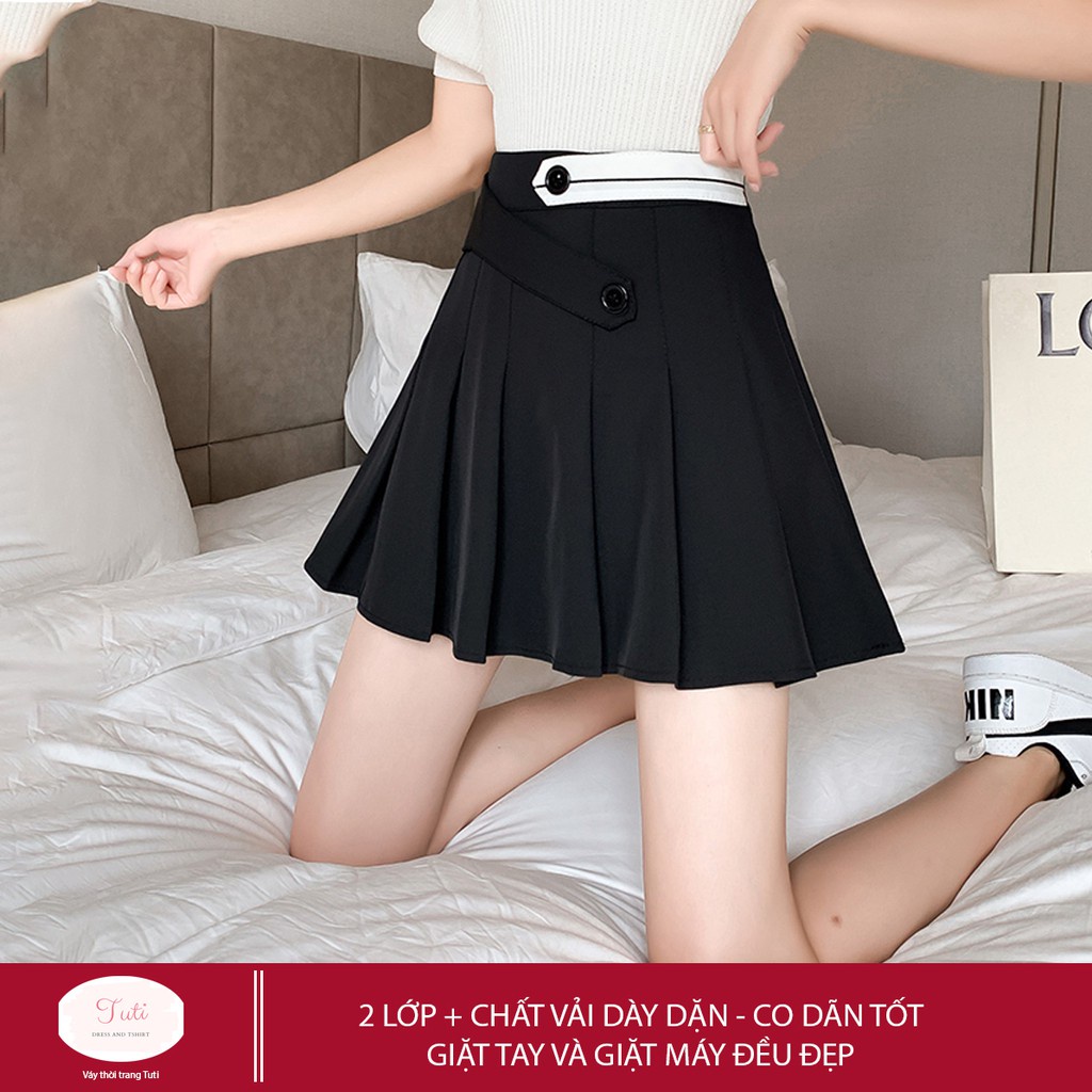 Chân váy xếp ly đan khuy dáng chữ A lưng cao phong cách tennis xòe váy ngắn thời trang phong cách ulzzang | BigBuy360 - bigbuy360.vn