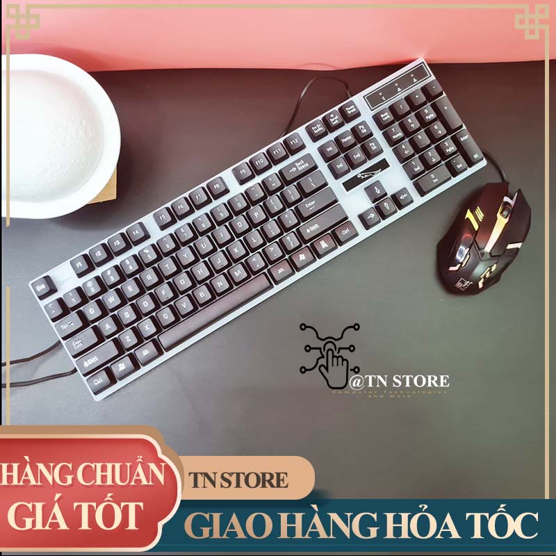 Combo bàn phím chuột MÀU TRẮNG GIẢ CƠ CÓ LED GIÁ RẺ Tn Store