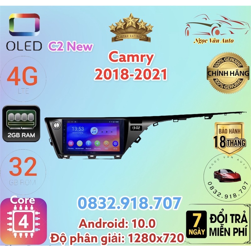 Màn Hình Android OLED C2 Theo Xe CAMRY 2018 - 2021, 10 inch kèm canbus và jack zin