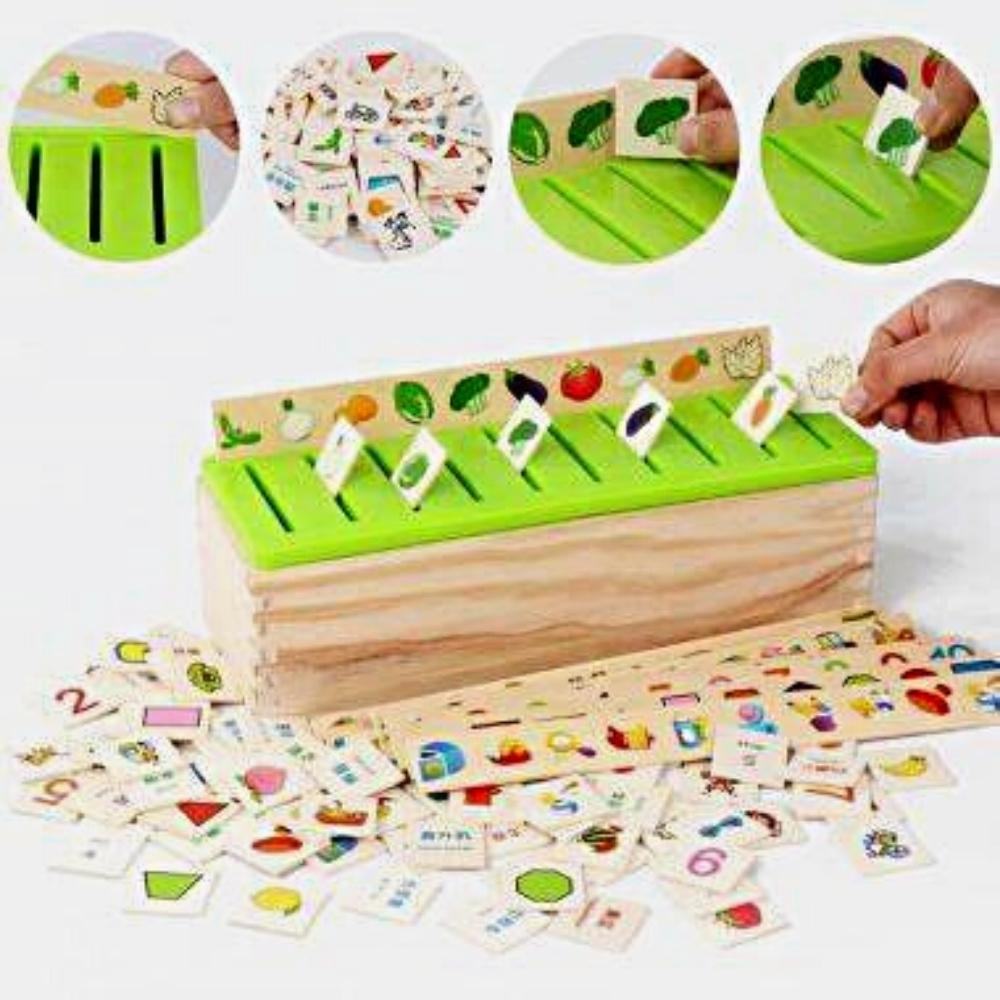 Đồ chơi thả hình theo chủ đề bằng gỗ cho bé - Hộp thả hình thẻ giáo cụ Montessori bằng gỗ
