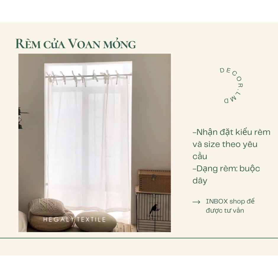 Rèm cửa sổ vải voan dạng dây buộc vintage ,phong cách vintage cao cấp, màn vải treo tường trang trí decor phòng ngủ