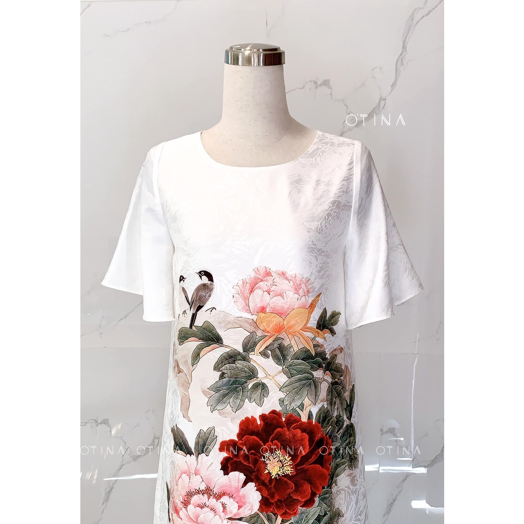 Đầm nữ thiết kế 𝐎𝐓𝐈𝐍𝐀 𝐅𝐀𝐒𝐇𝐈𝐎𝐍 đầm mẫu đơn đỏ nhung sang trọng