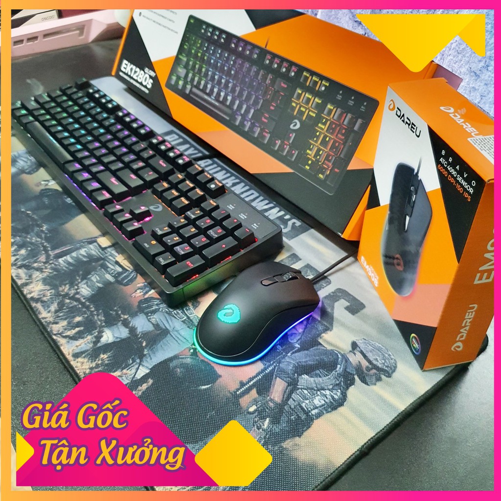 Bộ Gear Cao Cấp Dareu Bàn Phím Cơ EK1280s  + Chuột Gaming EM908 - Led RGB + Tặng Bàn di 30*70*3ly - 𝓢𝓱𝓸𝓹 𝓢𝓸́𝓲 𝓗𝓸𝓪𝓷𝓰