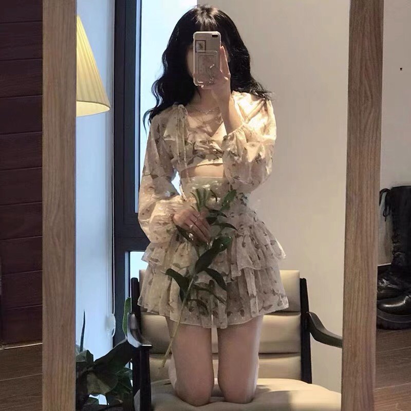 - (MUA Ở GIỎ LIVE ĐỂ ÁP MÃ) Quà tặng sinh nhật,bạn gái,cho nữ,tết Set áo voan hở lưng/ Váy voan hoa tầng