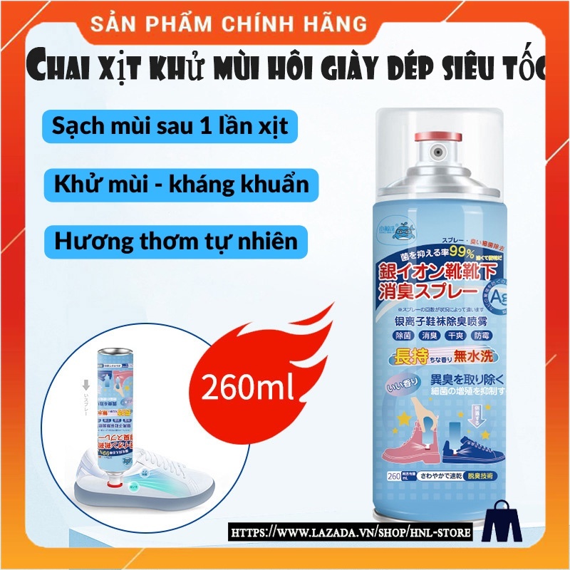 Chai xịt giày dép khử mùi hôi Nano Bạc bình xịt thơm khử mùi mồ hôi chân đến 99% siêu xịn - phukientrungbinh [260ml]