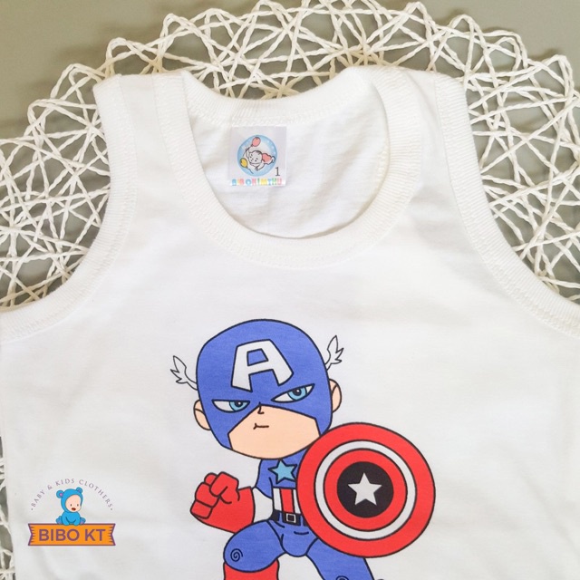 (8-16kg) Áo ba lỗ cotton trắng in hình cho bé - Bibo Kim Thu