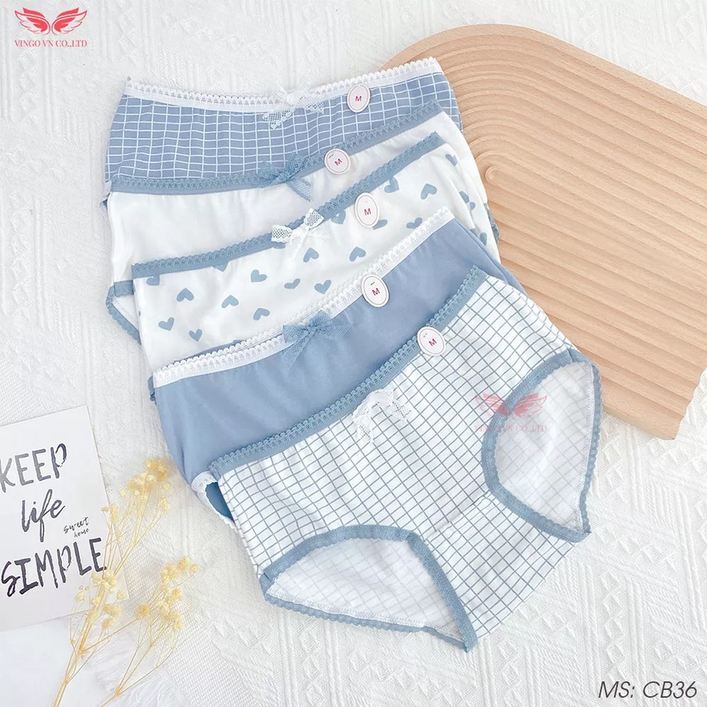 Combo 5 quần lót nữ cotton co giãn 4 chiều VINGO hoạ tiết trẻ trung nhẹ nhàng đáy 2 lớp kháng khuẩn an toàn CB36 VNGO