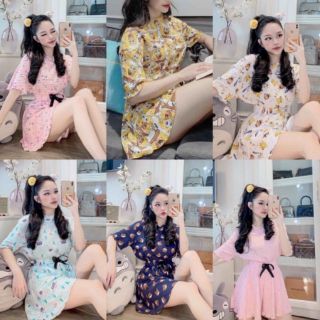 Set bộ hoạt hình kute quần giả váy, áo thụng