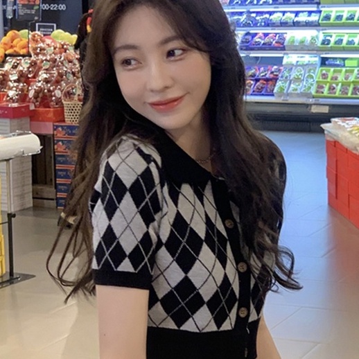 ZHELIHANGFEI Áo khoác Cardigan kẻ sọc caro phong cách Hàn Quốc thời trang cho nữ