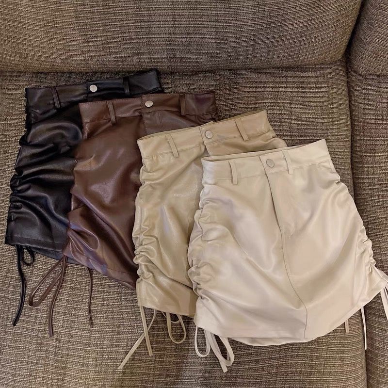 Chân Váy Da Ms.8723 Chân Váy Da Dáng Chữ A Lưng Cao Rút Hông Cá Tính, Phong Cách Hàn Quốc