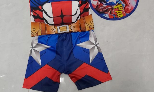 Bộ quần áo thời trang trẻ em đội trưởng Mỹ Captain America kèm tặng khiên và mặt nạ - Hàng SamKids