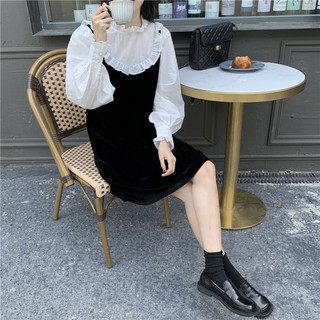 (ORDER) Váy nhung cổ viền sơ mi