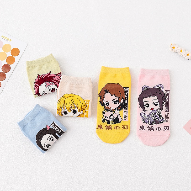 Set 5 Đôi Vớ Cotton Ngắn Họa Tiết Hoạt Hình Nhật Bản Thời Trang Cho Nữ