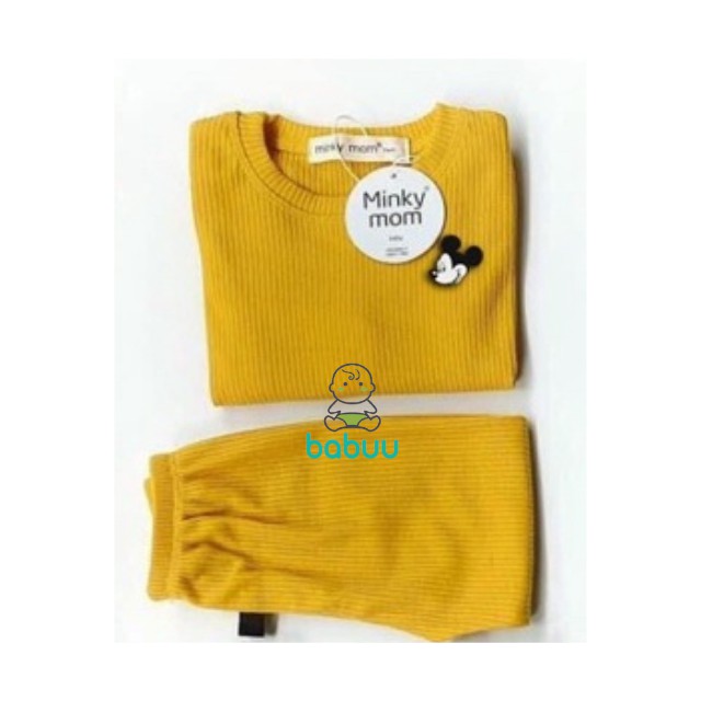 Đồ Bộ Dài Tay Thun Gân Tăm Minky Mom Cho Bé Gái,Trai Chuột Mickey-Set Bộ Len Tăm Giữ Nhiệt 1 2 3 4 5 Tuổi BABULALA LT02