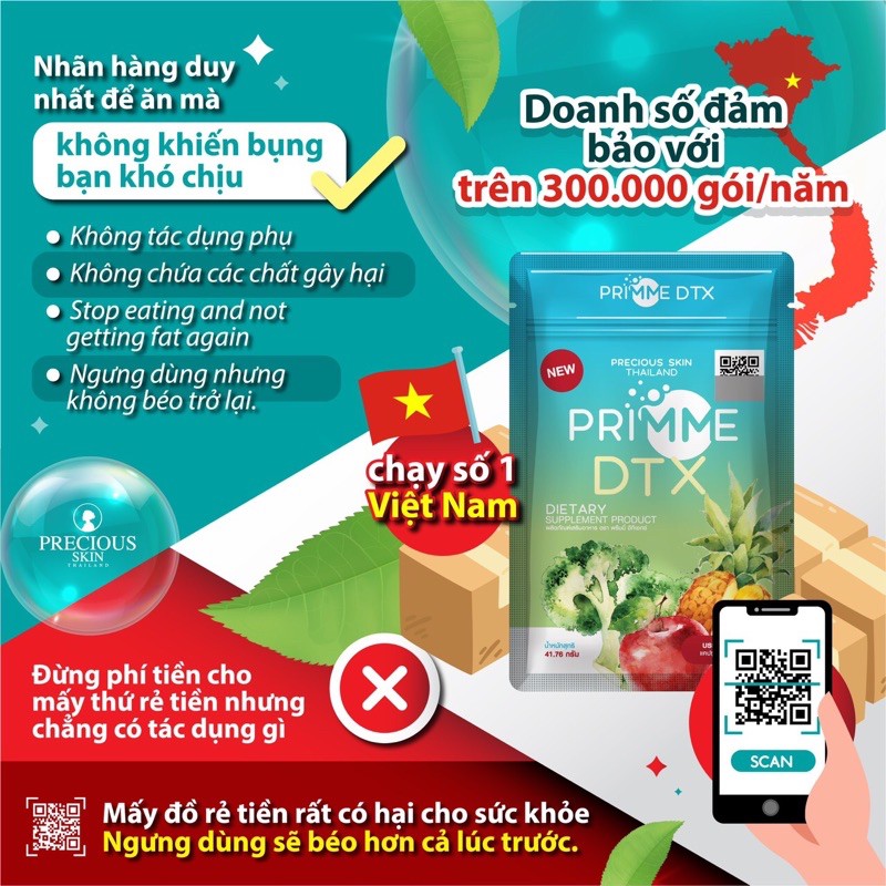 Detox Prime Thái Lan giảm cân rau xanh hàng chuẩn, check mã QR