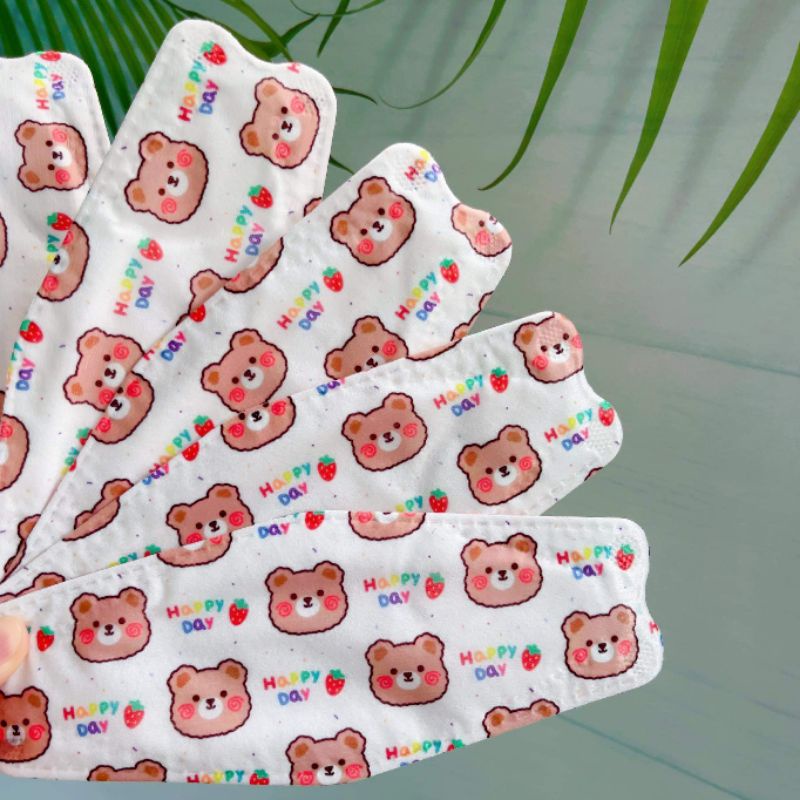 Hàng Sẵn - Gói 10 Chiếc Khẩu Trang In Hình Gấu Dễ Thương Size Người Lớn