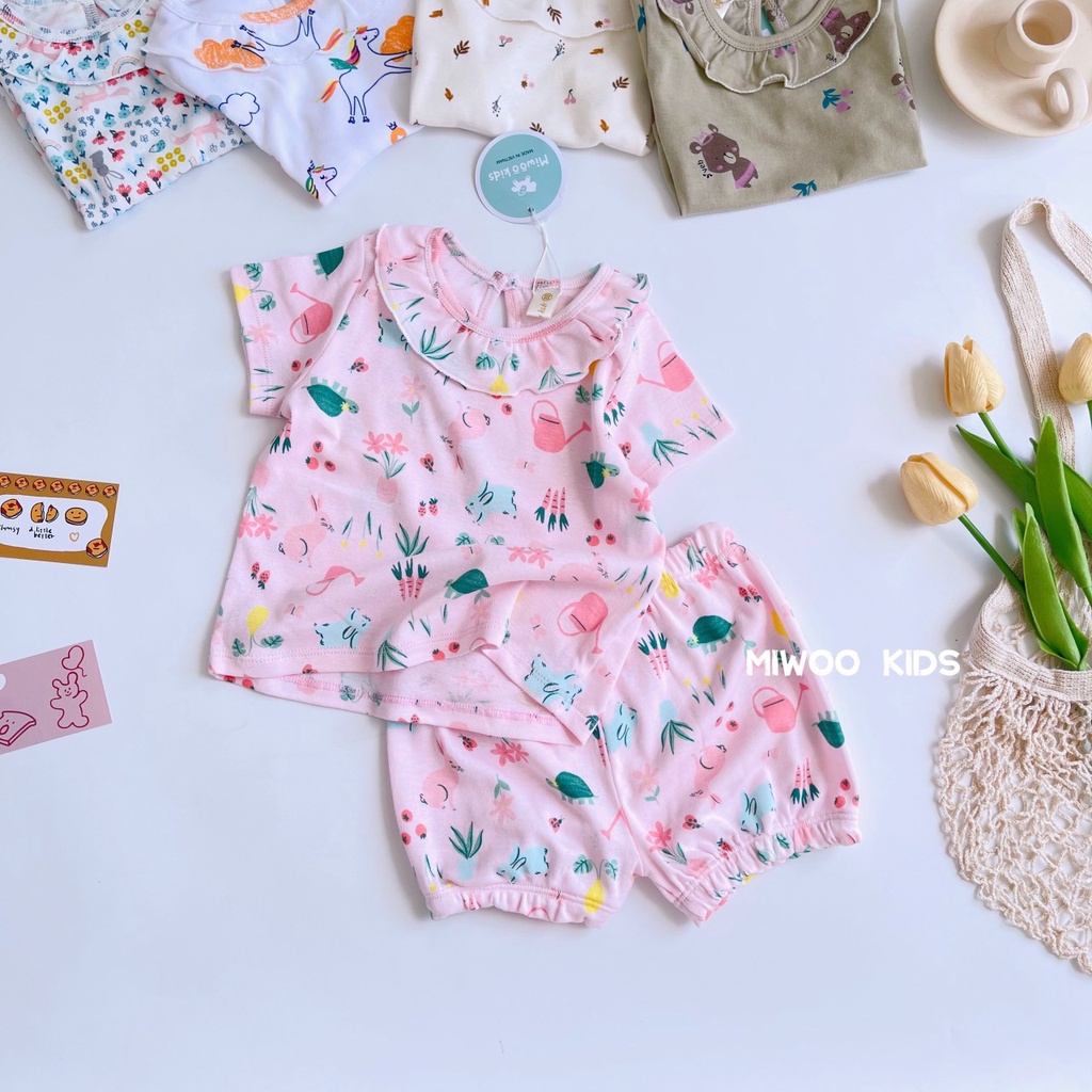 Bộ bé gái viền cổ họa tiết xinh xắn mùa hè HM190