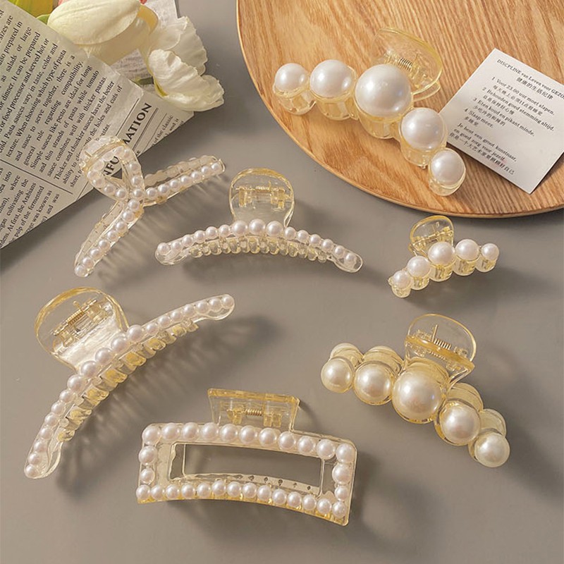Kẹp Tóc Càng Cua Đính Ngọc Trai Nhân Tạo Phong Cách Hàn Quốc