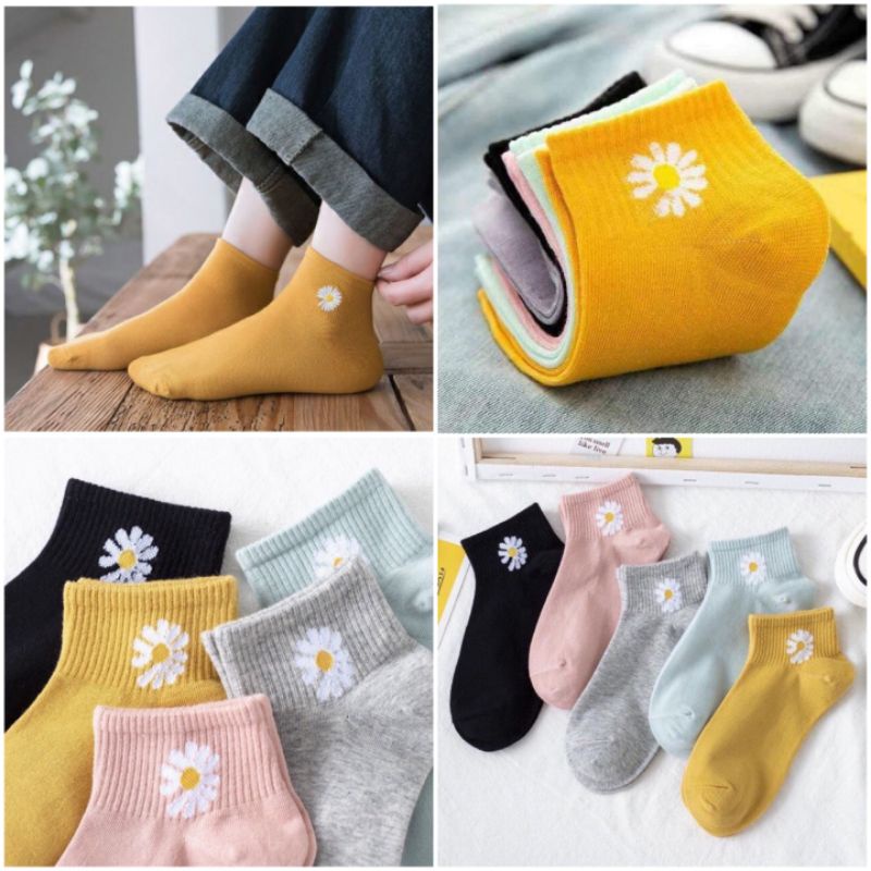 [RẺ VÔ ĐỊCH] Combo 3 Đôi Tất Vớ Nam Nữ Đi Giày - Tất cổ Trụ Hoa Cúc Lẻ Mix Màu Siêu Xinh